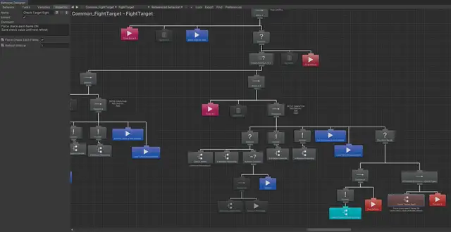 Behavior Tree sample 1 in Unity — part of a fighting behavior