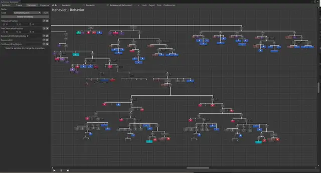 Behavior Tree sample 2 in Unity — many subtrees combined into a larger tree